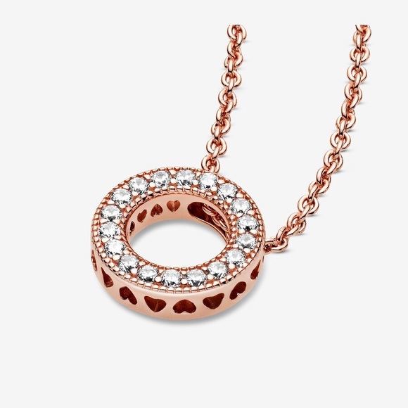 Authentic Pandora Logo Pavé Circle Collier Necklace, Rose Gold - Picture 2 of 6